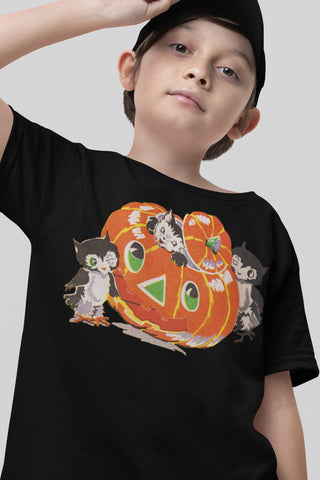 Halloween Owls and Kittens Youth Short Sleeve T-Shirt