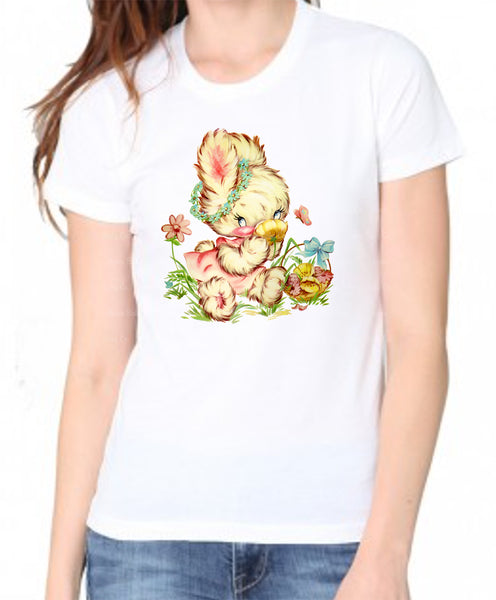 Kitschy Cute Flower Bunny Adult Organic Shirt