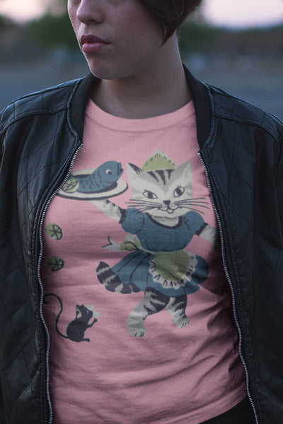 Cat Waitress Women’s Organic T-Shirt - teal blue