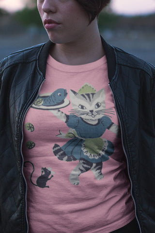 Cat Waitress Women’s Organic T-Shirt - teal blue