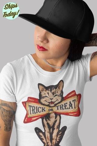 Tick-Or-Treat Cat Adult Organic Shirt