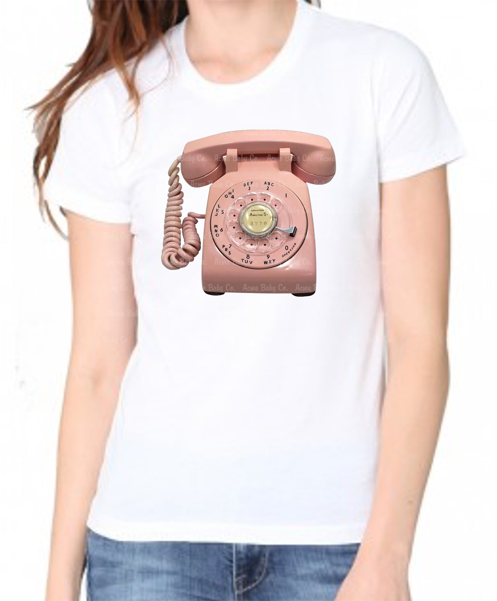 Pink Vintage Telephone Adult Organic Shirt