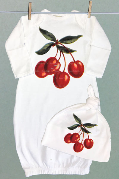 Red Cherries Sacque Gown Set