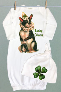 Lucky Charm Boston Terrier Sacque Gown Set