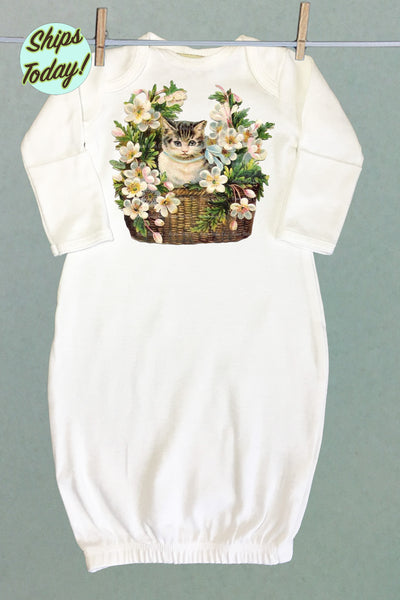 Kitten in Basket Baby Sacque Gown