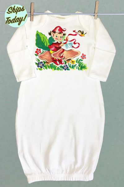 Toadstool Elf Christmas Baby Sacque Gown