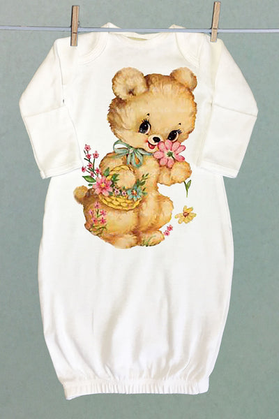 Bear with Basket Baby Sacque Gown