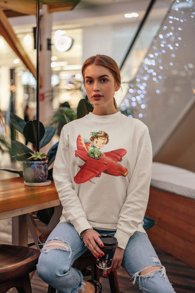 Pilot Girl in Red Plane Unisex Sweatshirt