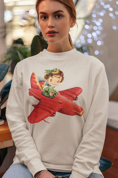 Pilot Girl in Red Plane Unisex Sweatshirt