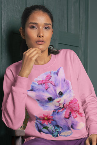 Purple Kitsch Kitten Unisex Sweatshirt