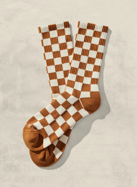 Checkerboard Socks - Rust & Cream