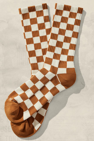 Checkerboard Socks - Rust & Cream