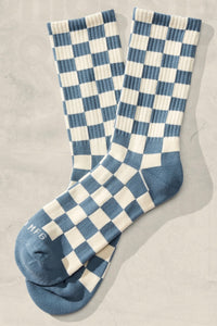 Checkerboard Socks - Slate & Cream