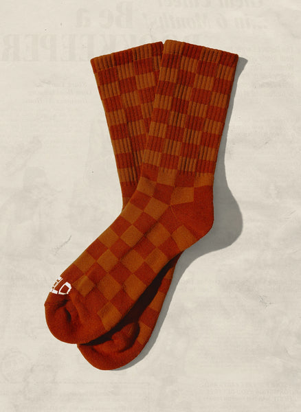 Tonal Checkered Socks - Rust