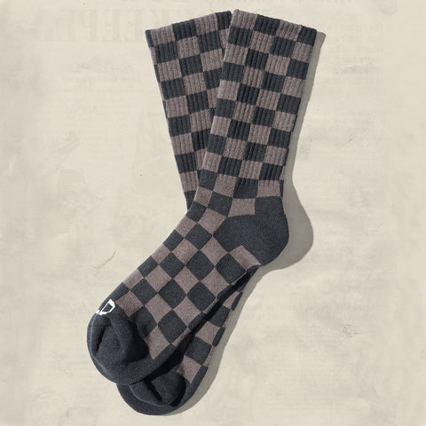 Retro Tonal Checkerboard Socks - black