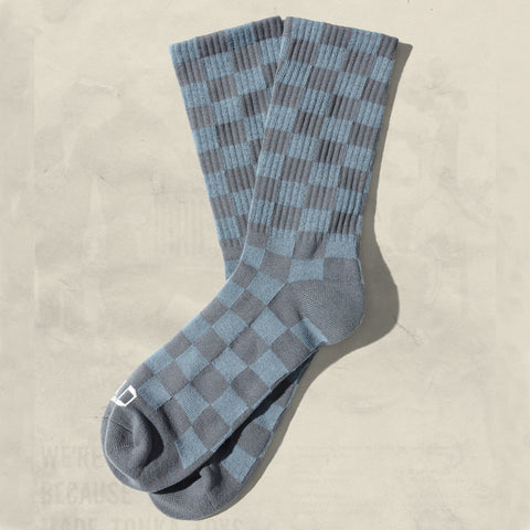 Retro Tonal Checkerboard Socks - slate blue