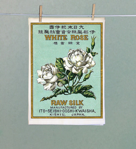 White Rose Raw Silk Tea Towel