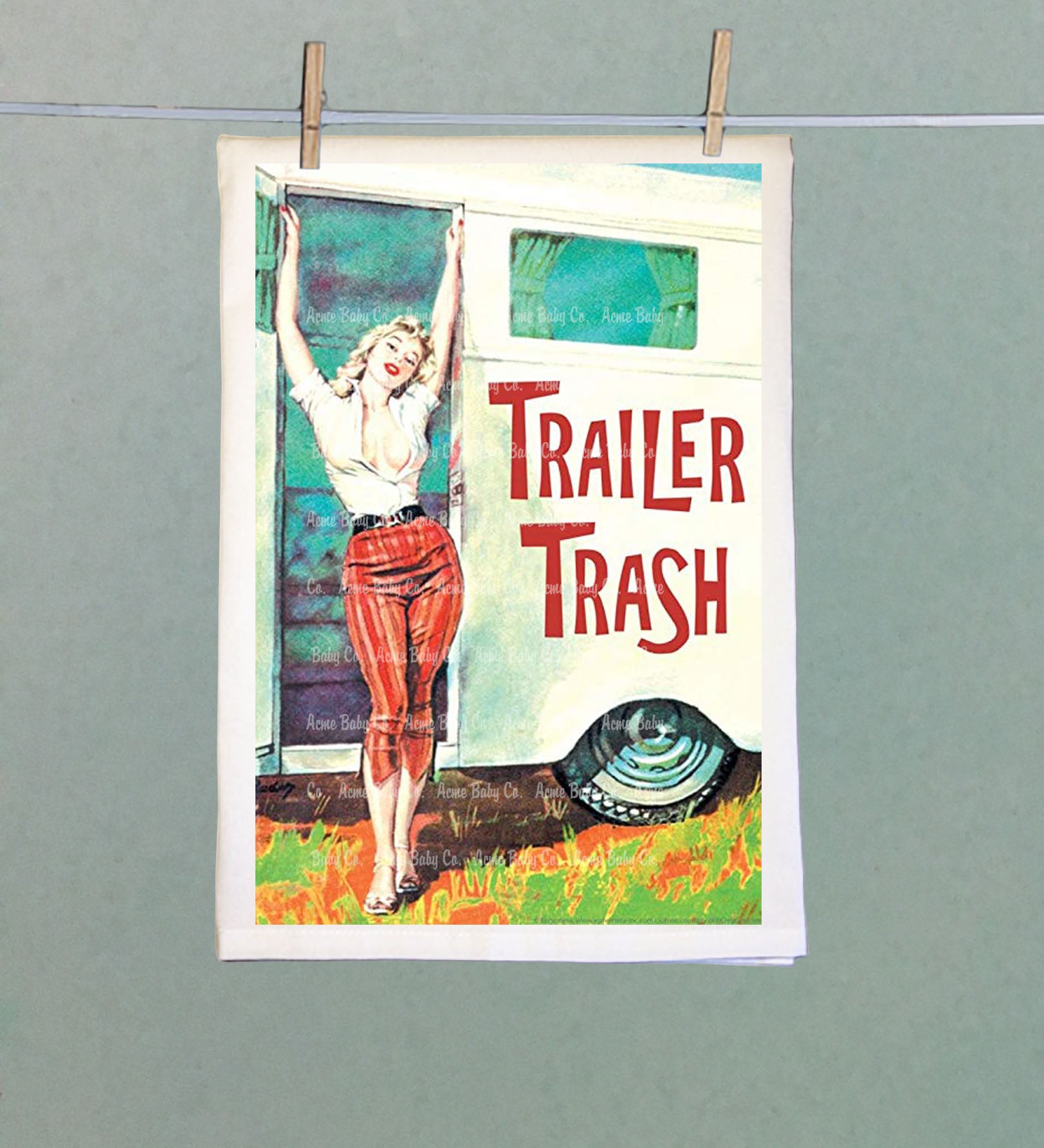 Trailer Trash Retro Kitsch Tea Towel