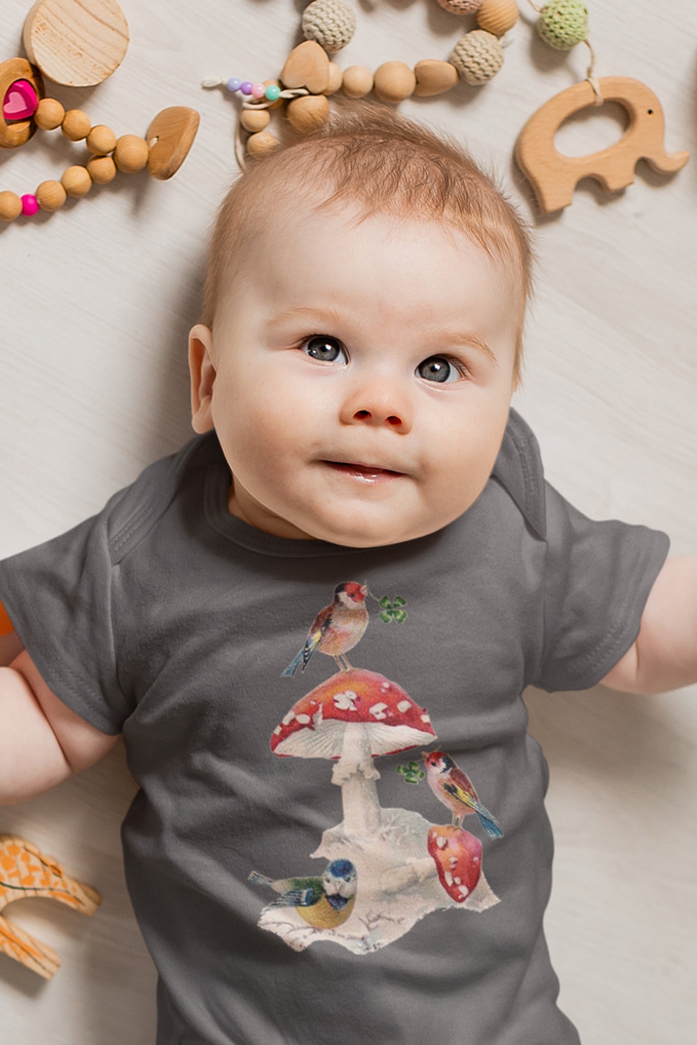 Lucky Mushroom Birds Baby Bodysuit