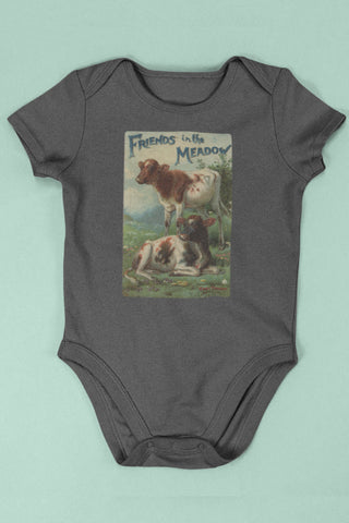Cow Friends in the Meadow Baby Bodysuit