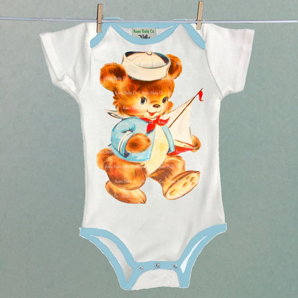 Sailor Bear Colored-Trim Baby Bodysuit