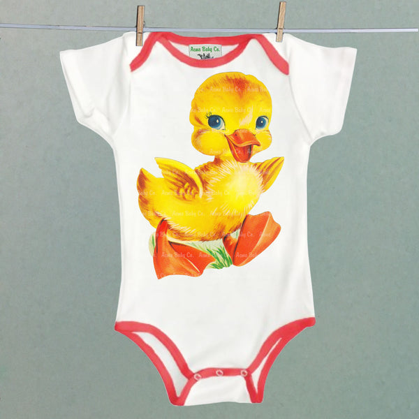 Darling Ducking One Piece Bodysuit with Red Trim