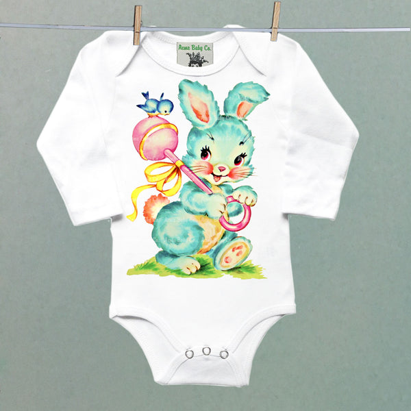 Blue Nursery Bunny Organic One Piece Baby Bodysuit