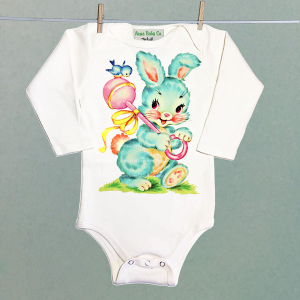 Blue Nursery Bunny Organic One Piece Baby Bodysuit