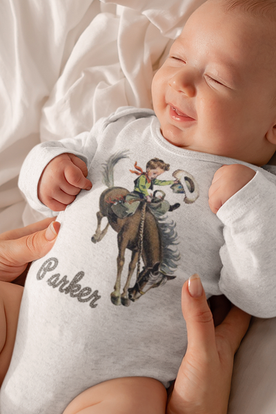 Custom Name One Piece Baby Bodysuit with Western Cowboy