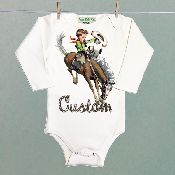 Custom Name One Piece Baby Bodysuit with Western Cowboy