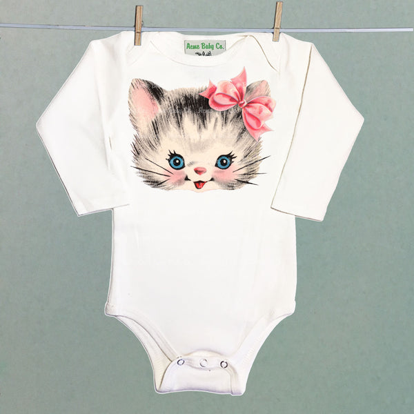 Kitty Cat with Pink Bow Onesie™ One Piece Baby Bodysuit