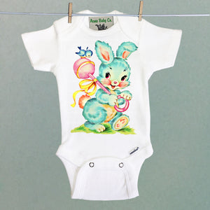 Blue Nursery Bunny Rabbit One Piece Baby Bodysuit