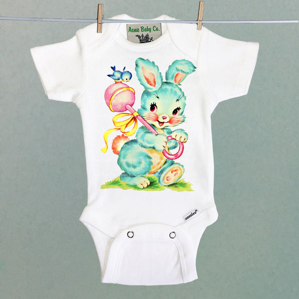 Blue Nursery Bunny Rabbit One Piece Baby Bodysuit