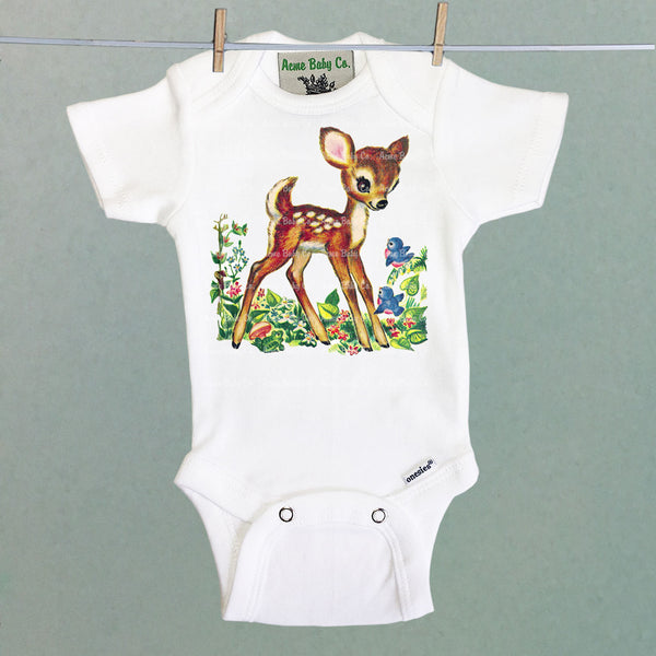 Woodland Deer Organic One Piece Baby Bodysuit
