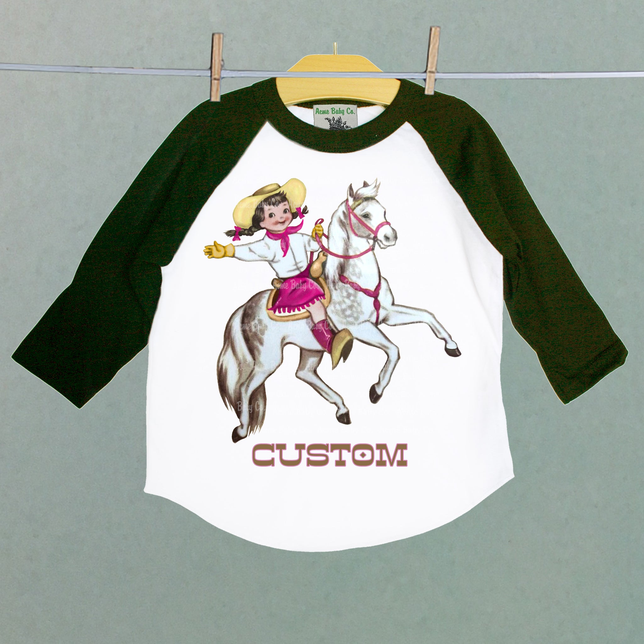 Custom Cowgirl & Horse Raglan Baseball Shirt