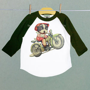 Motorcycle Boston Terrier Children's Raglan Shirt