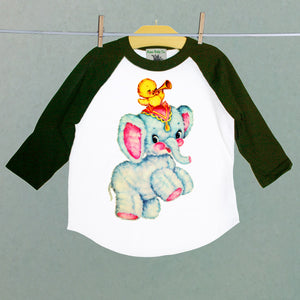 Kitschy Circus Elephant Raglan Baseball Shirt