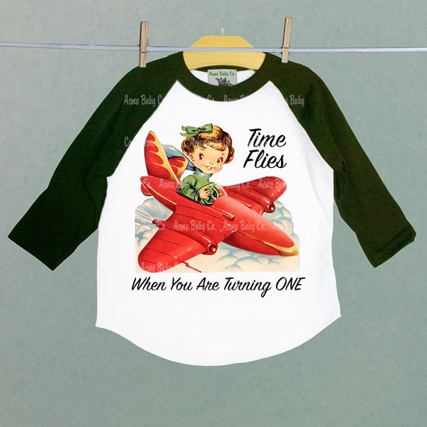 Time Flies Custom Retro Baseball Raglan Shirt with Girl Pilot