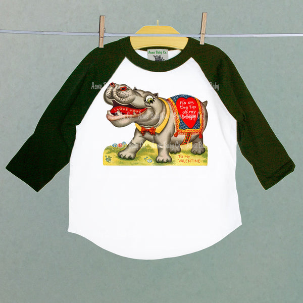 Retro Hippo Valentine Raglan Shirt