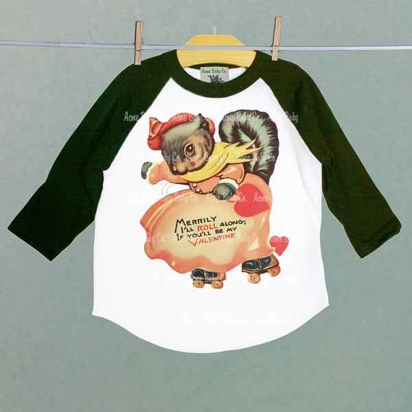 Squirrel on Rollerskates Retro Valentine Raglan Shirt