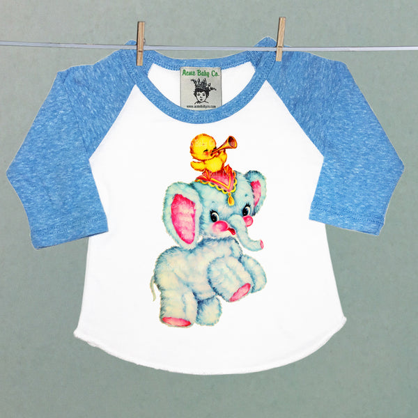Kitschy Circus Elephant Raglan Baseball Shirt