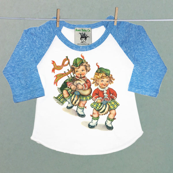 Raglan Baseball Shirt with Scottish Bagpipe Kids