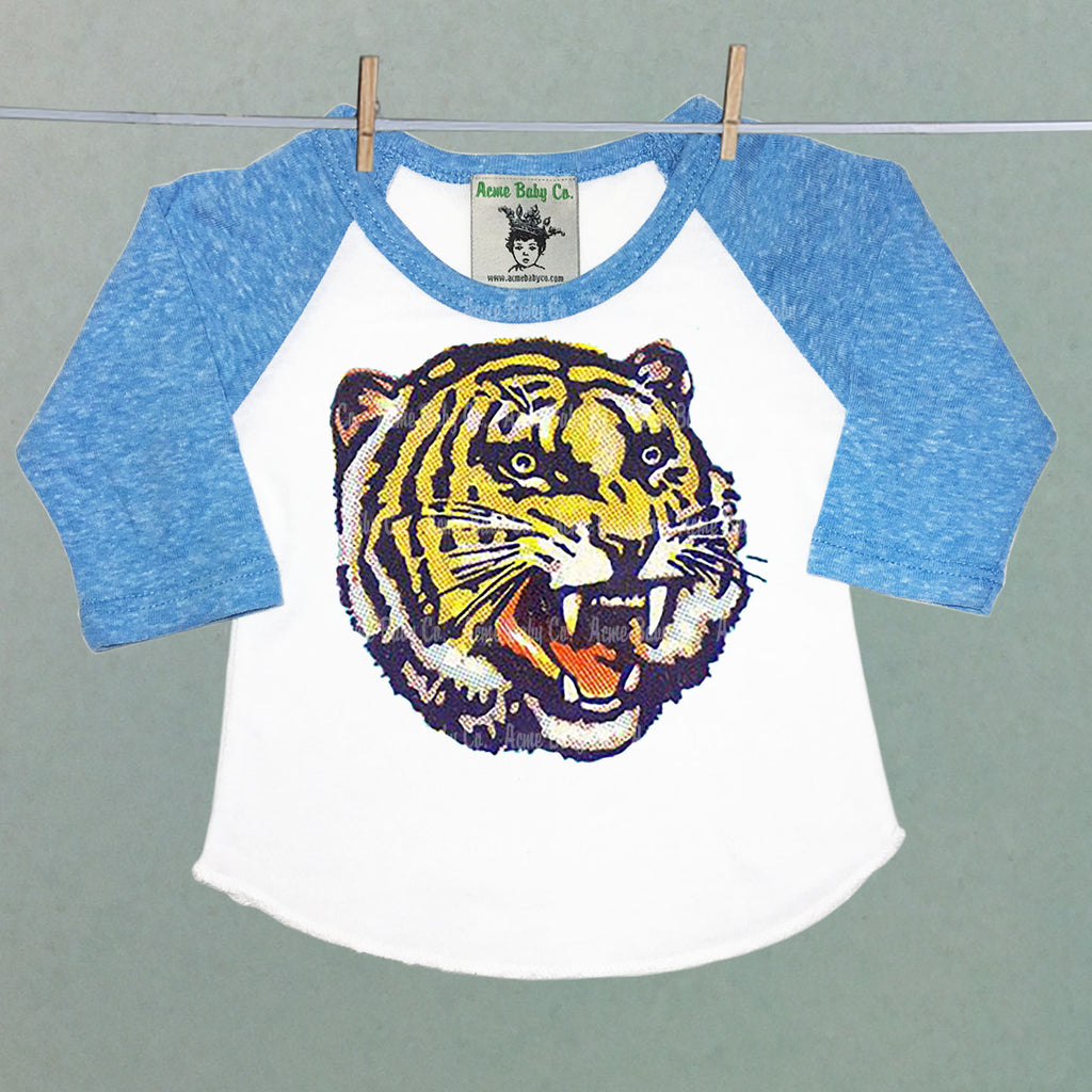 Siberian-Tiger print 3/4 sleeve raglan shirt 