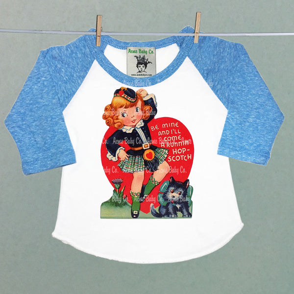 Raglan Baseball Shirt with Retro Scottish Girl Valentine
