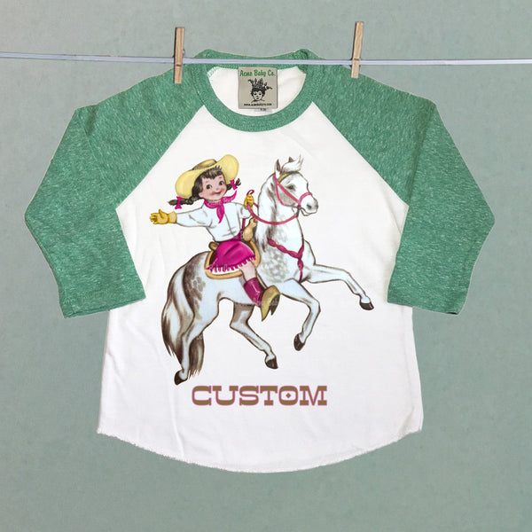 Custom Cowgirl & Horse Raglan Baseball Shirt