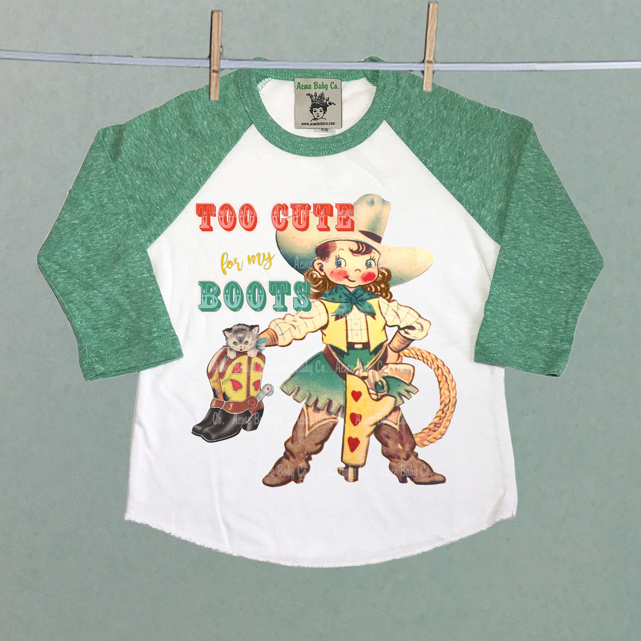 Too Cute For My Boots Cowgirl Baseball Raglan Shirt