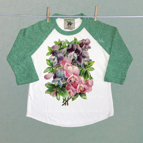 Sweet Pea Flowers Girl's Raglan Baseball Shirt