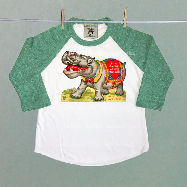 Retro Hippo Valentine Raglan Shirt