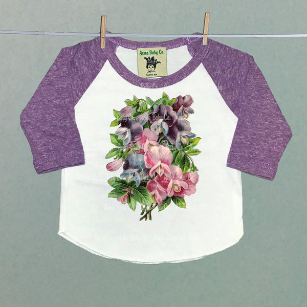 Sweet Pea Flowers Girl's Raglan Baseball Shirt