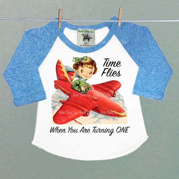 Time Flies Custom Retro Baseball Raglan Shirt with Girl Pilot